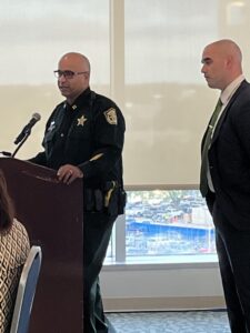 Capt. Molina and Detective Doherty from the Osceola County Sheriff’s Office share their goals in attacking human trafficking in Osceola County during the “Making Waves Breakfast on March 17 at the Amway Center